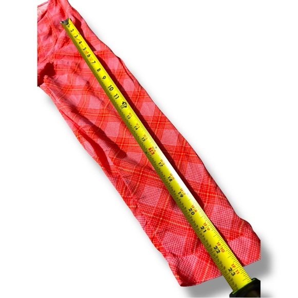 BP Vibrant Coral/Pink/Orange Plaid Long Sleeve V Neck Cropped Wrap Blouse - Picture 13 of 16